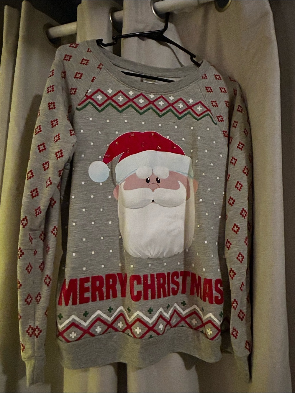 Merry Christmas Gray Santa Holiday Sweater
